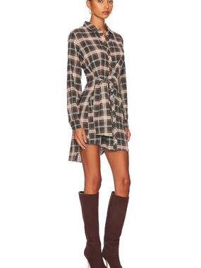 NWT Heartloom Brynn Plaid High-Low Shirt Dress in Tar